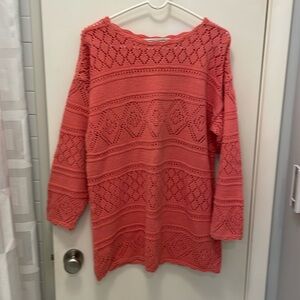 Koala Blue Vintage  oversized Sweater!  Pretty pink crocheted  look !